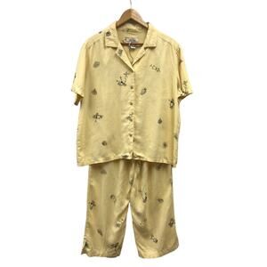 Natalie And Me Weekend Womens Large Two Piece Top Pants Yellow Linen Blend